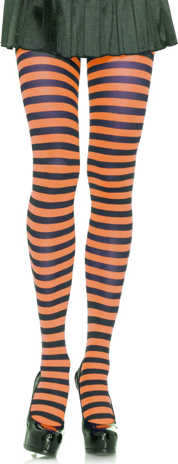 Nylon Gestreepte Panty Zwart-Oranje