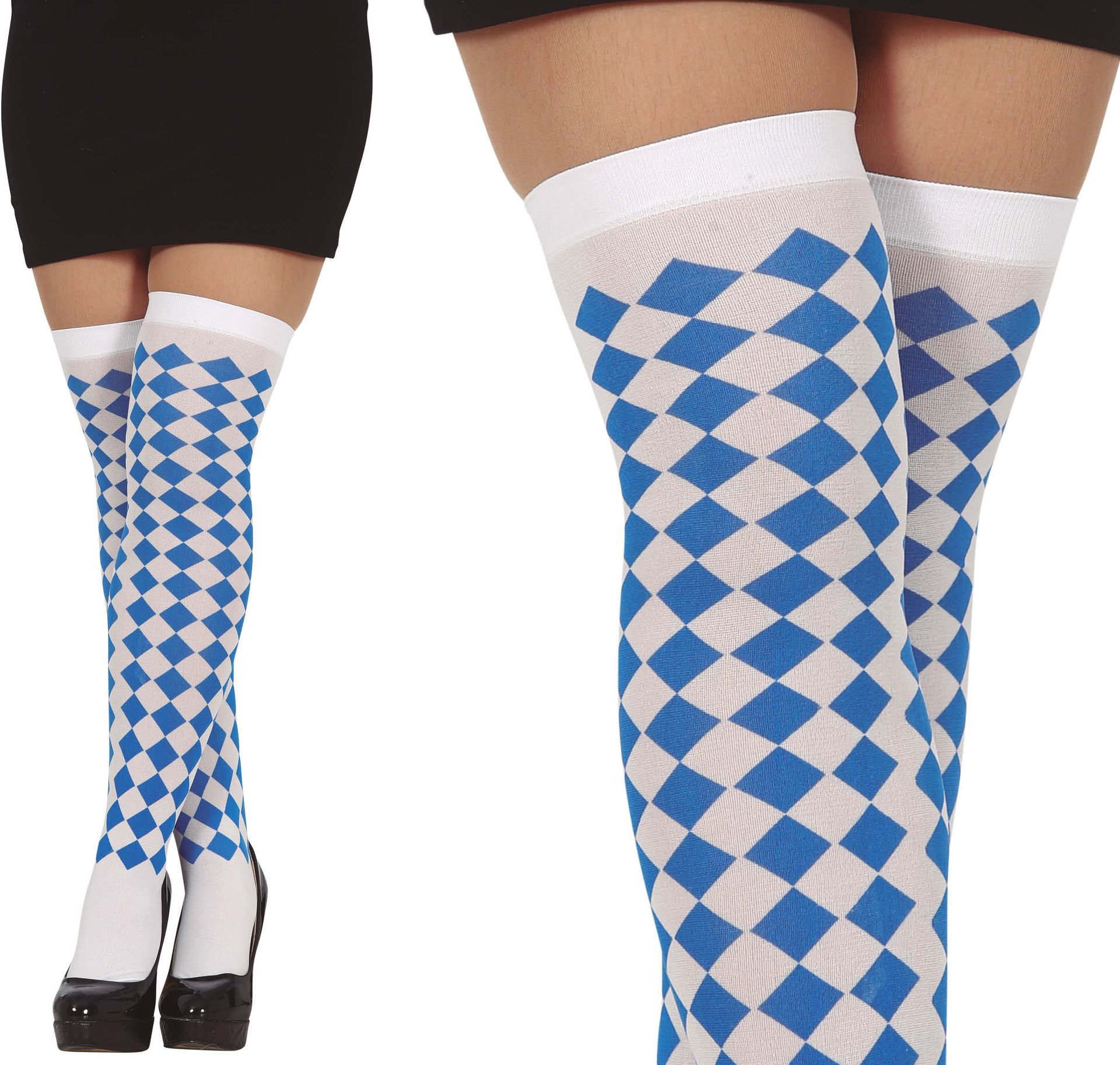 Oktoberfest Kniekousen Blauw Wit Dames