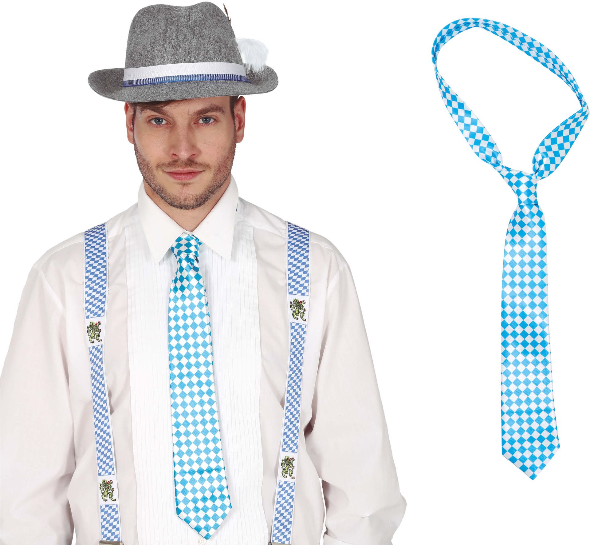 Oktoberfest Stropdas 45cm Blauw Wit Volwassenen