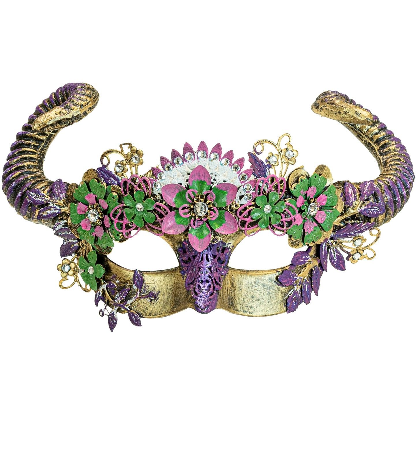 Oogmasker Duivel met Bloemen Goud Paars