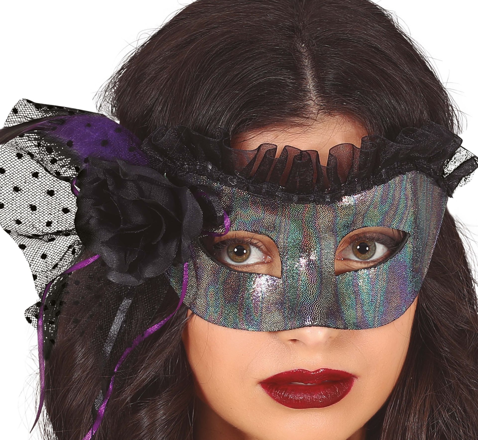 Oogmasker Zilver Zwart met Sluier