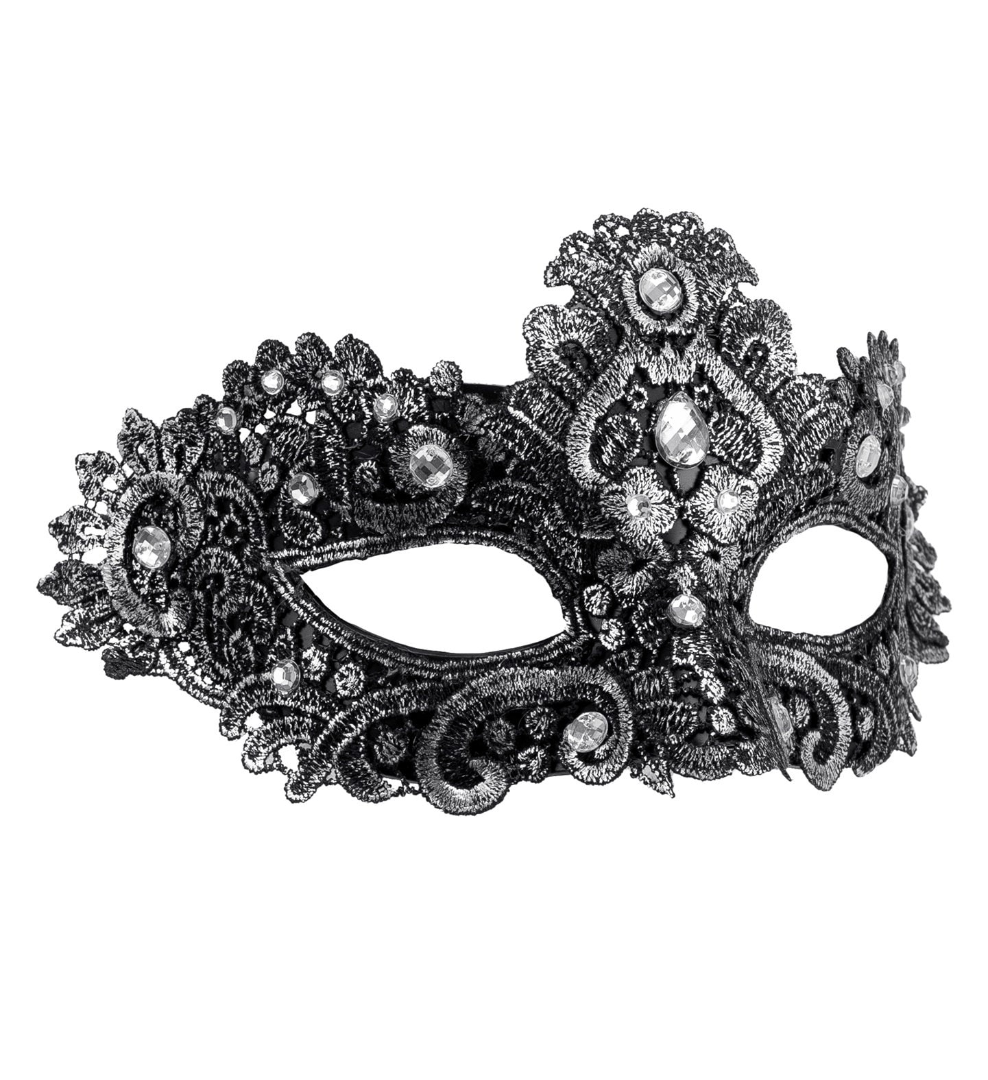 Oogmasker Zilver Zwart met Stenen