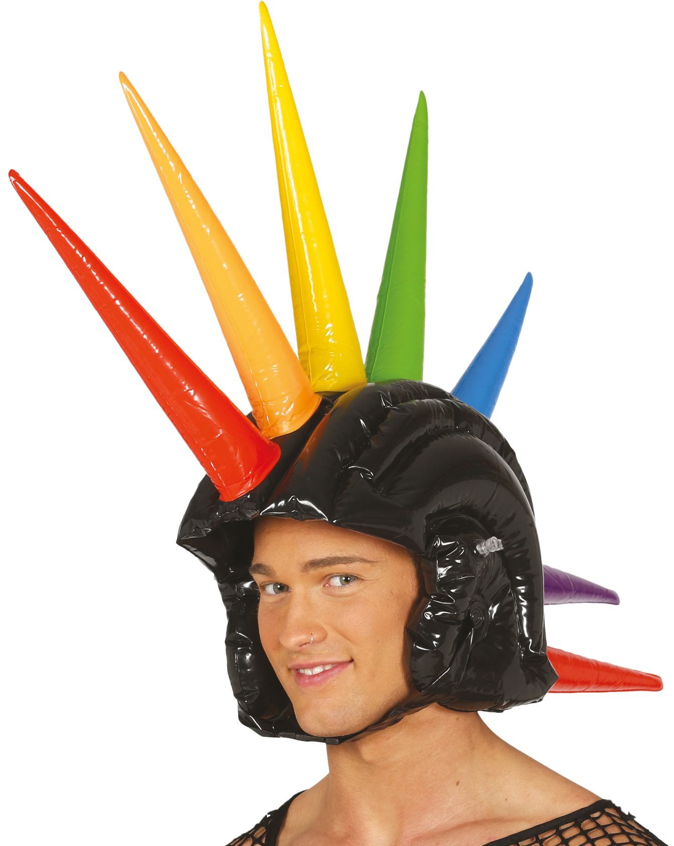 Opblaasbare helm met regenboog spikes