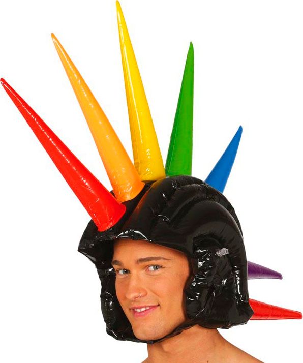 Opblaasbare Helm met Regenboog Spikes