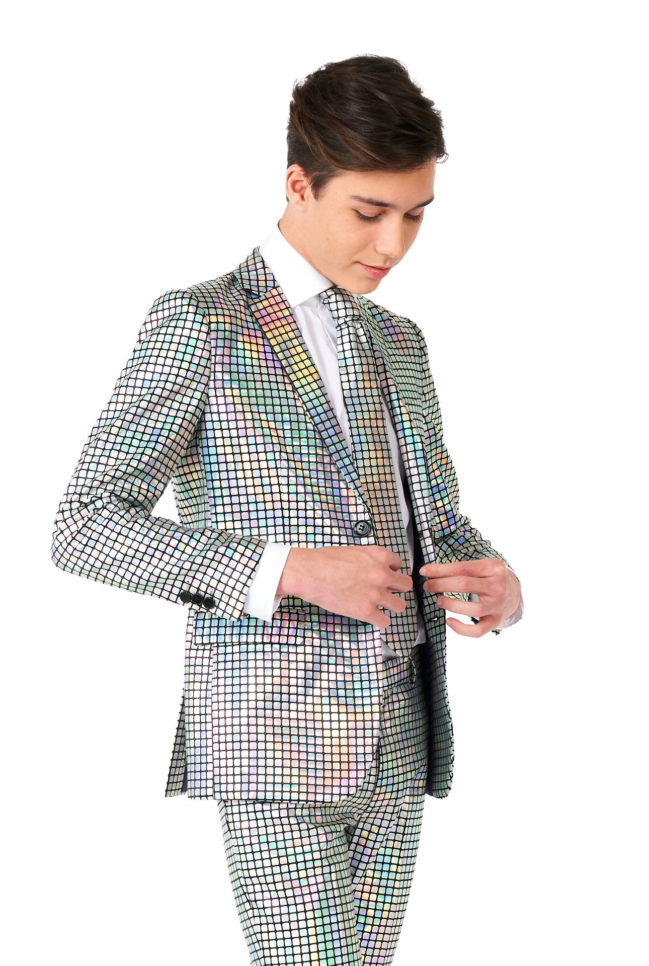 Opposuits Zilveren Discobal Suit Tiener Jongens