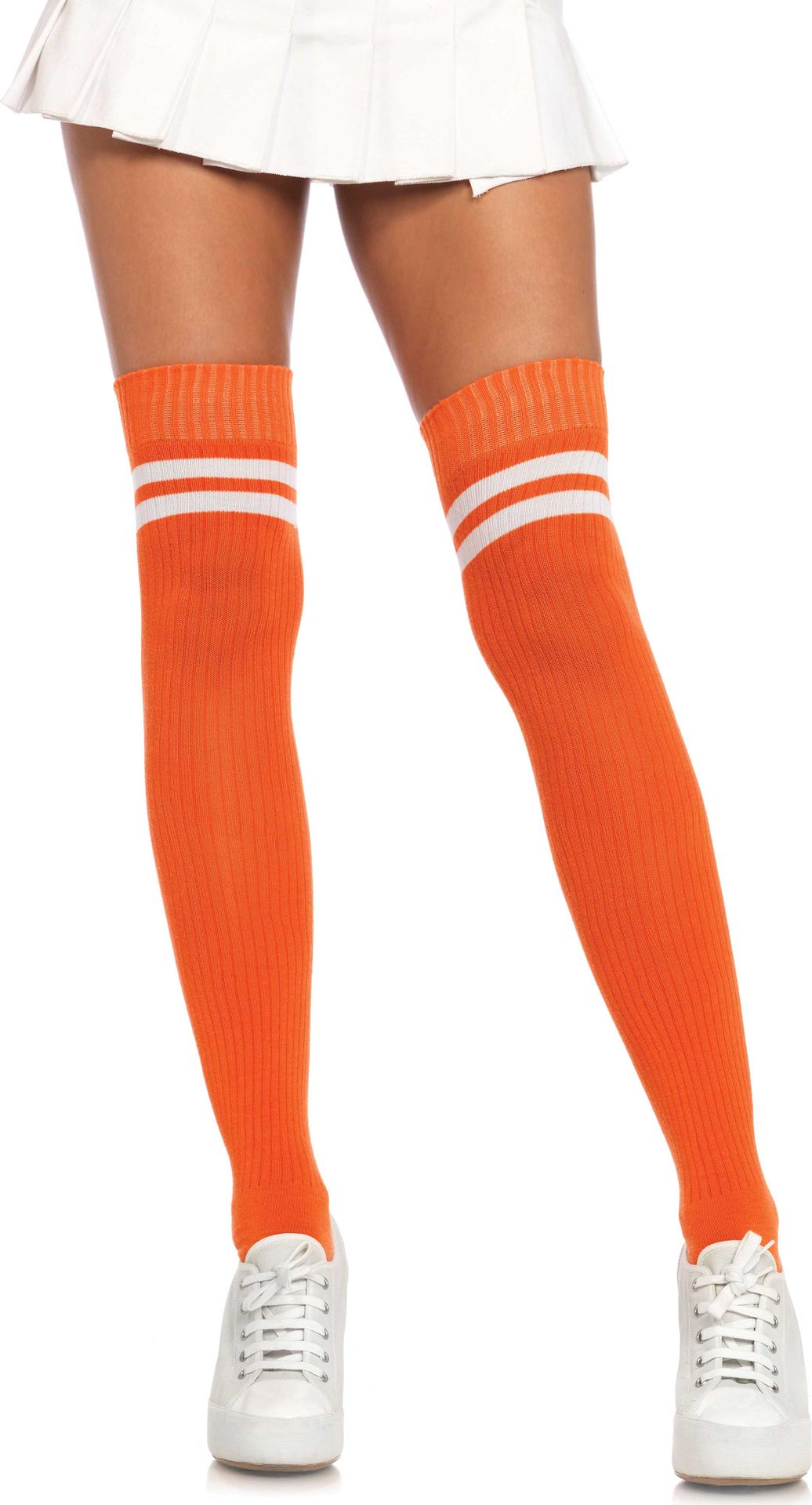 Oranje Geribbelde Kousen met Witte Strepen