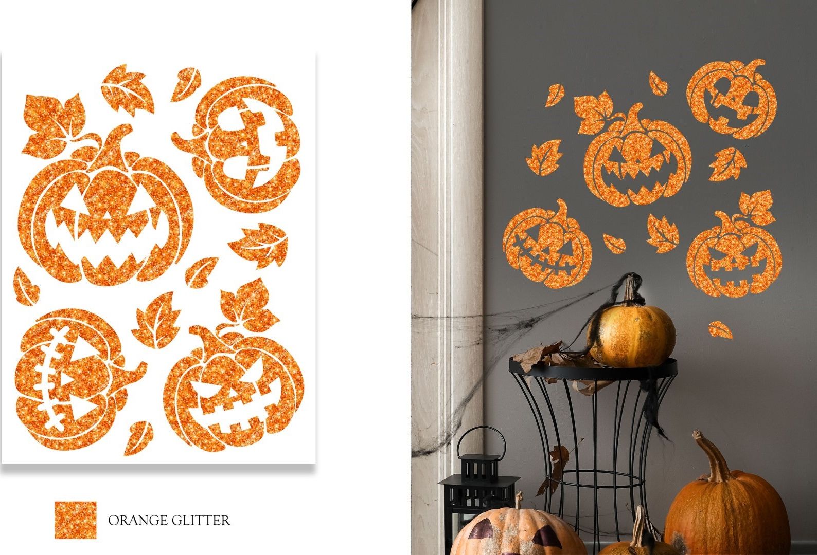 Oranje Glitter Muursticker Pompoenen
