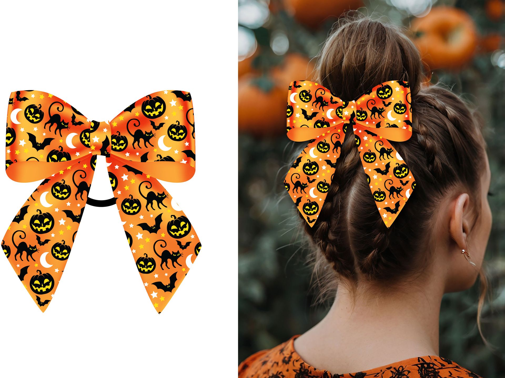 Oranje Haarstrik met Elastiek Halloween