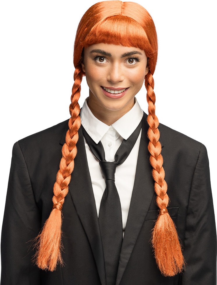 Oranje Halloween Pruik met Vlechten