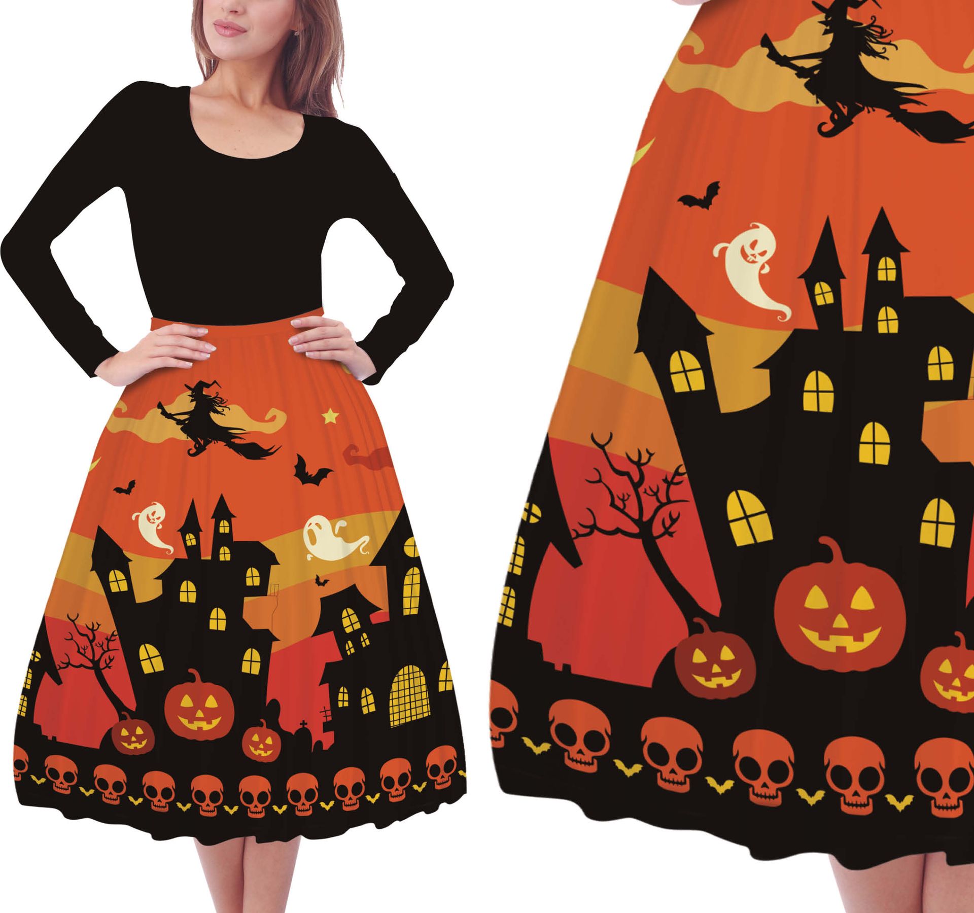 Oranje Halloween Symbolen Rok Dames