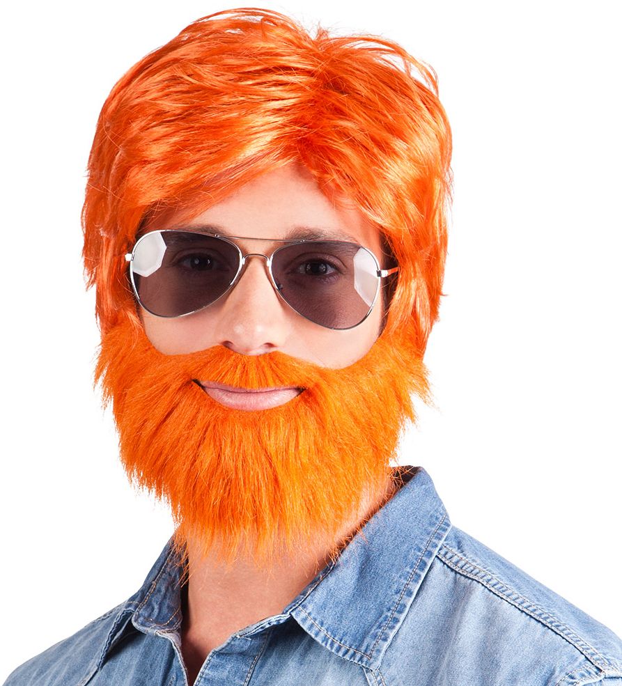 Oranje pruik met baard