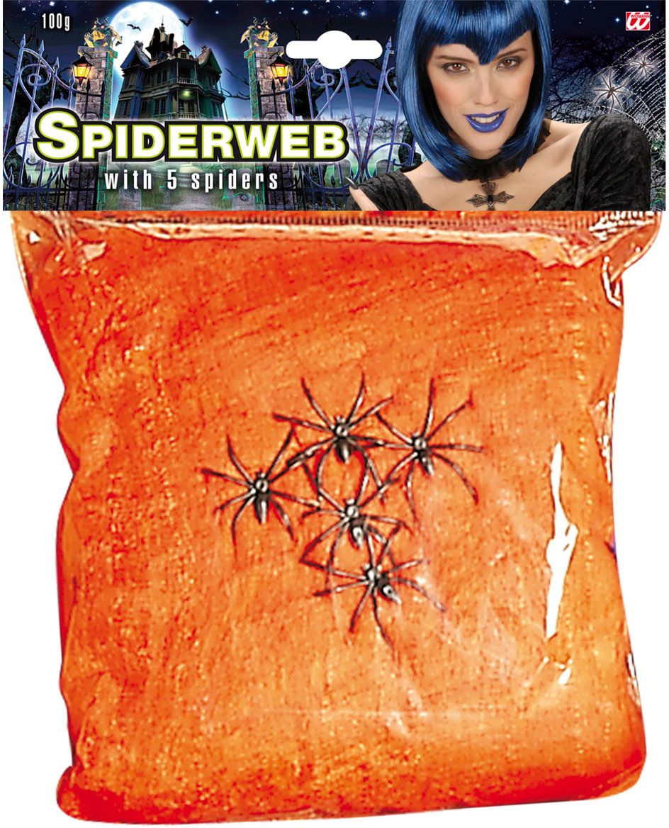 Oranje spinnenweb met 5 spinnen