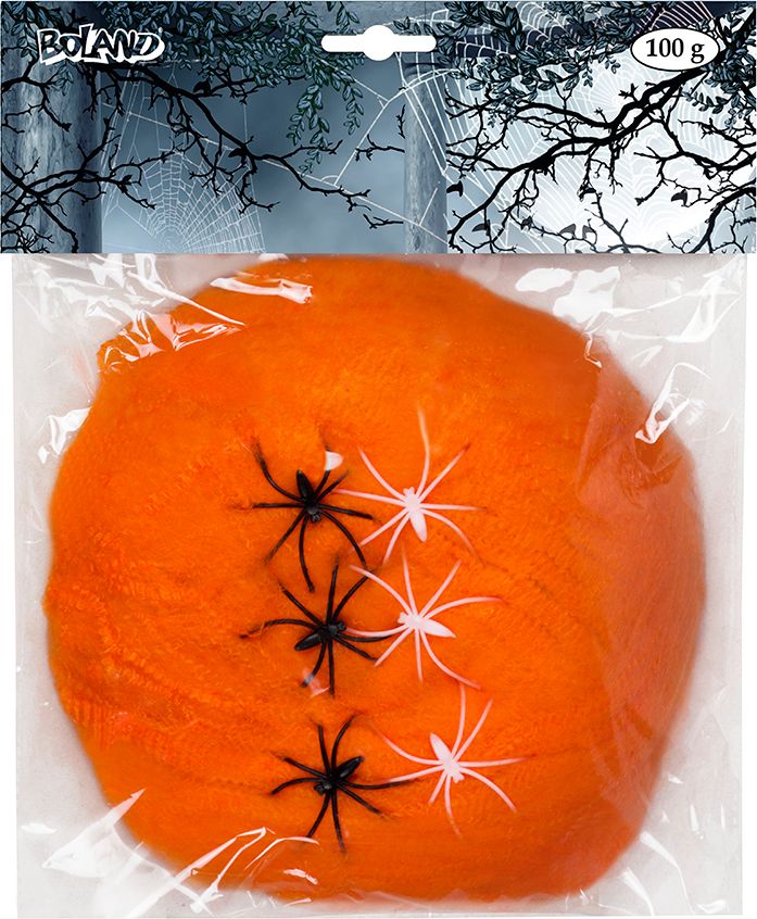 Oranje spinrag met 6 spinnen