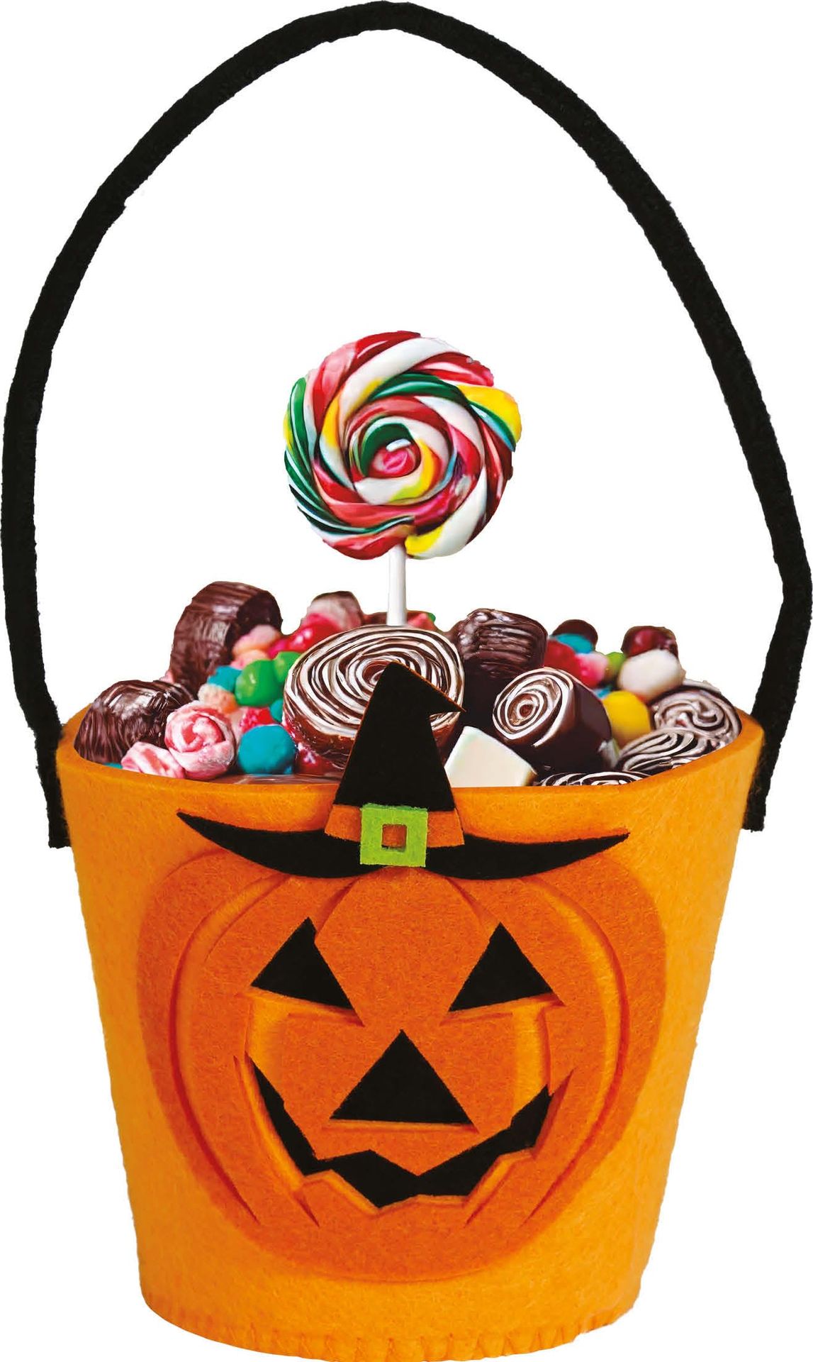 Oranje Vilten Pompoen Heks Snoep Emmer 12cm