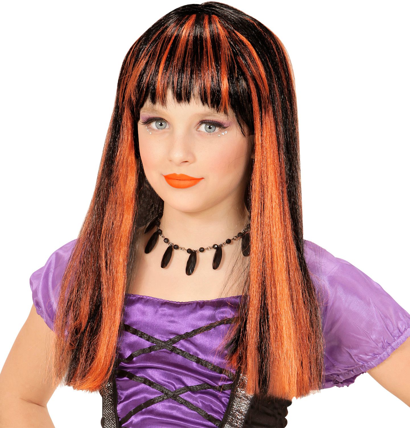 Oranje-Zwart Gestreepte Pruik Kind