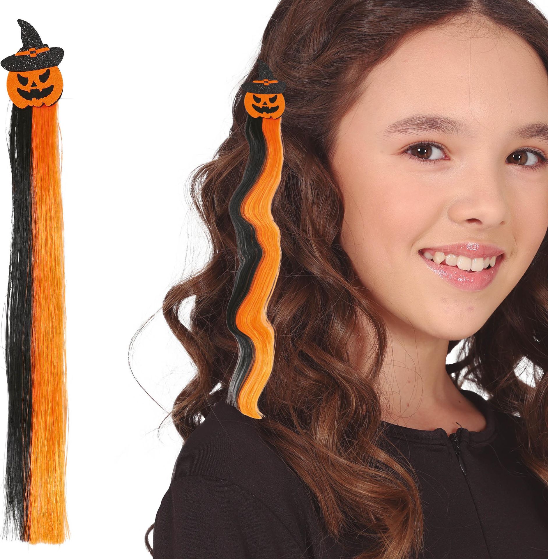 Oranje Zwarte Pompoen Haar Extension