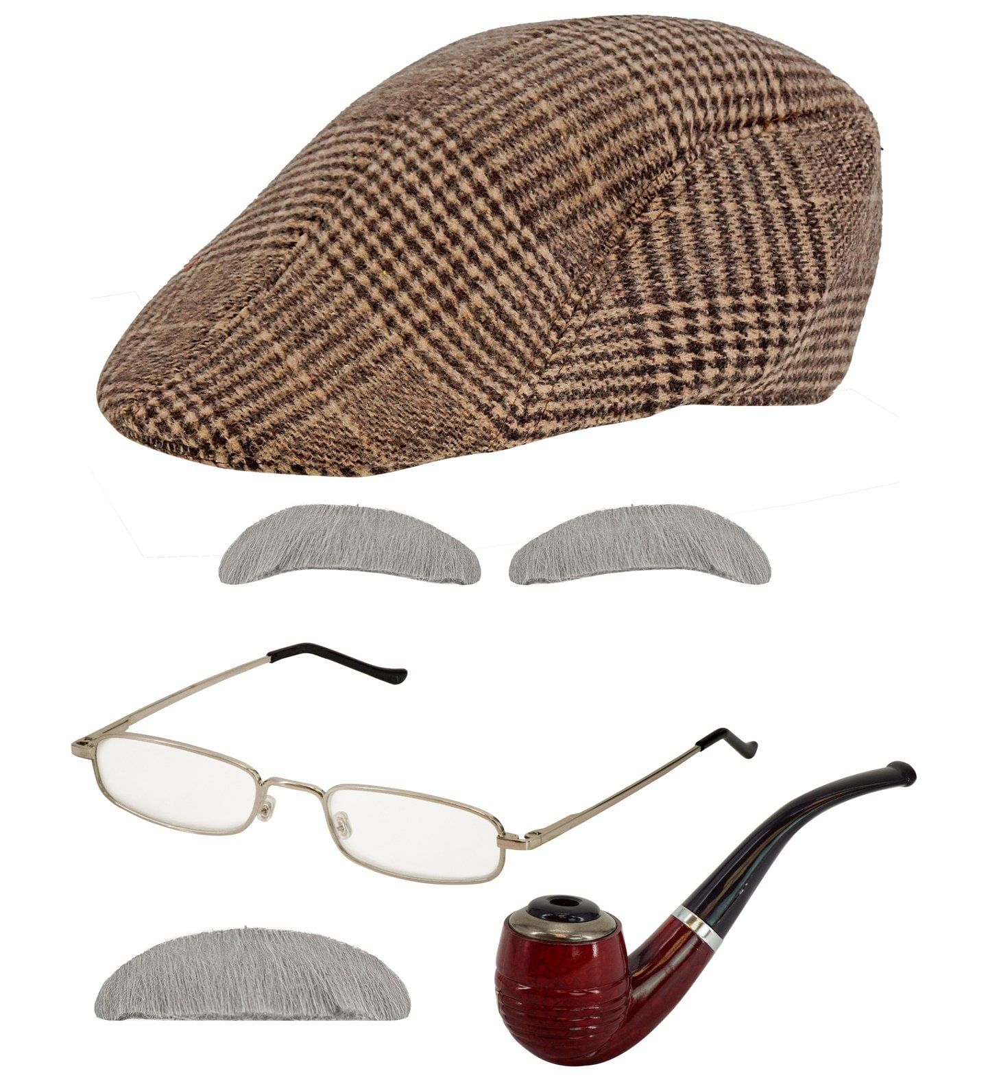 Oude Man Verkleedset met Pet Snor Bril en Waterpijp