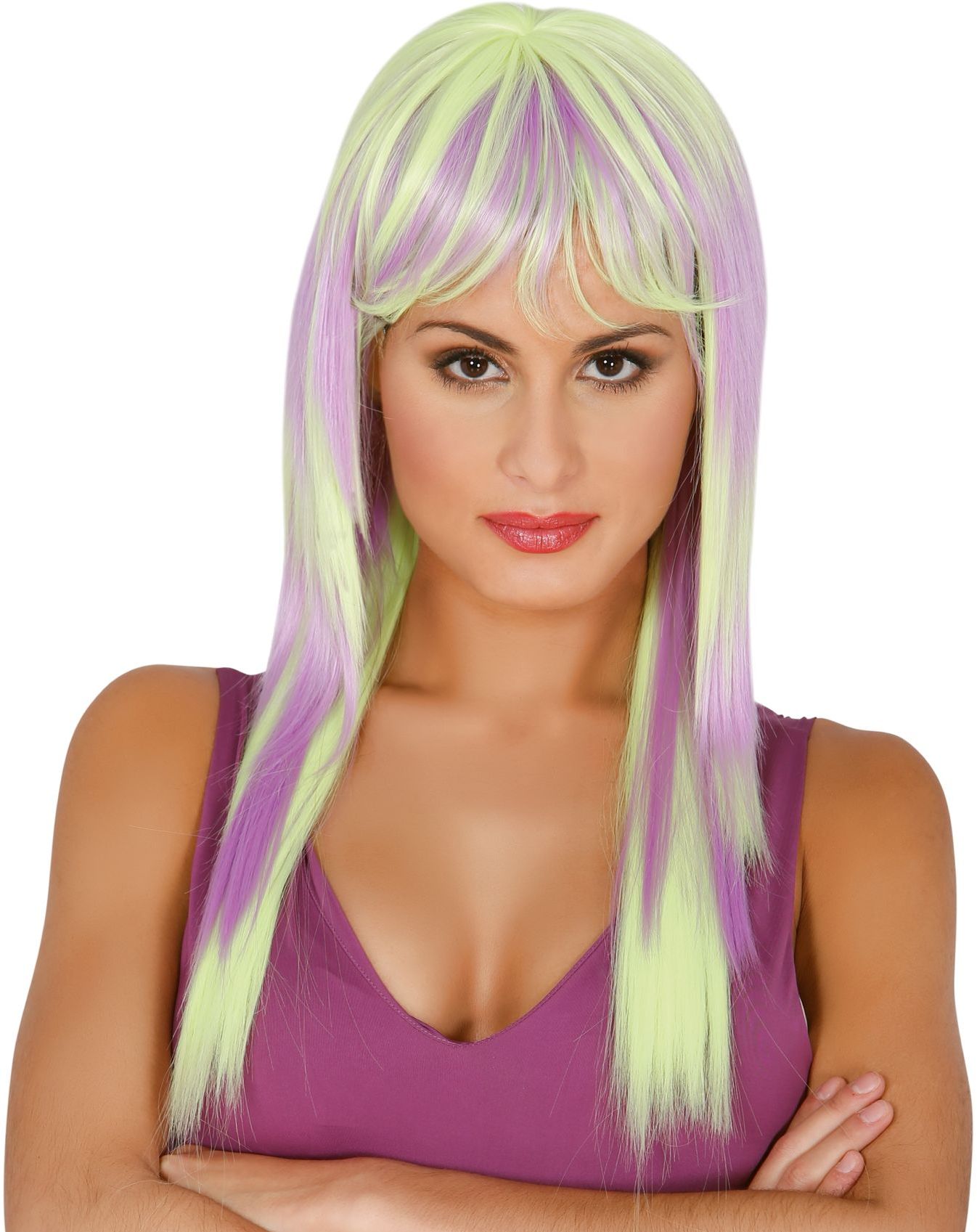Paars Groene Lange Pruik