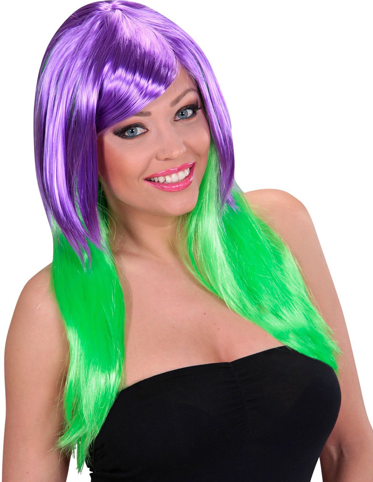 Paars-Groene Pruik Lang Haar