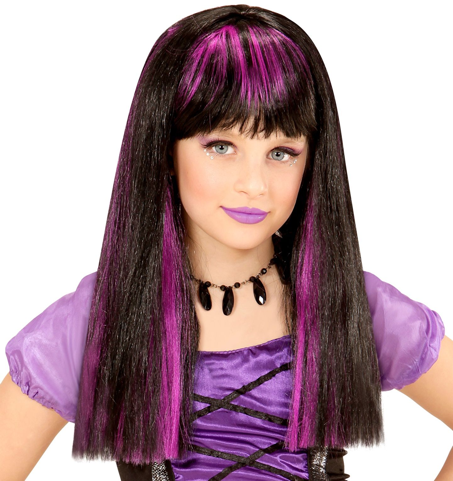 Paars-Zwart Gestreepte Pruik Kind