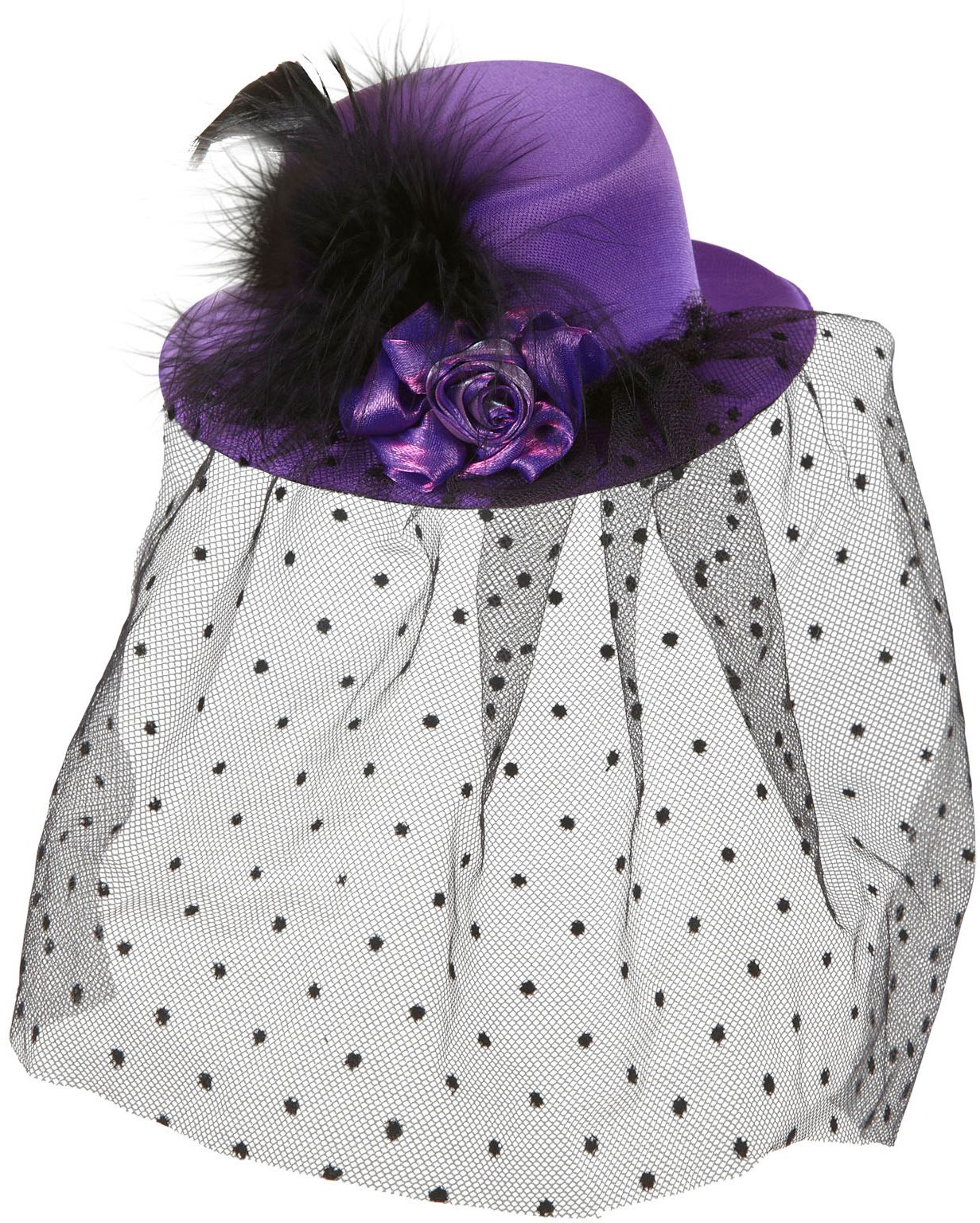 Paarse Burlesque Mini Hoge Hoed met Sluier