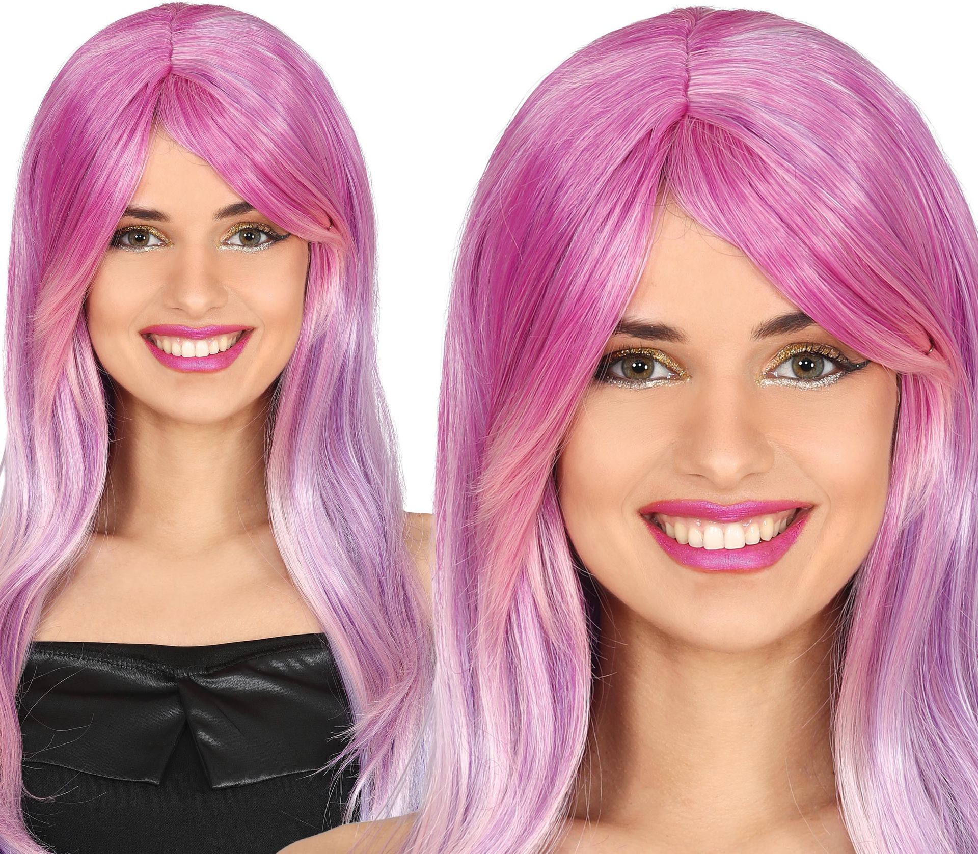Paarse Dames Pruik Lang Stijl Slag