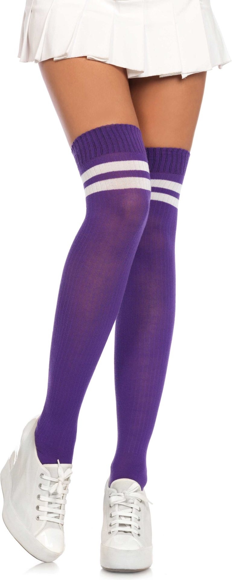 Paarse Geribbelde Kousen met Witte Strepen