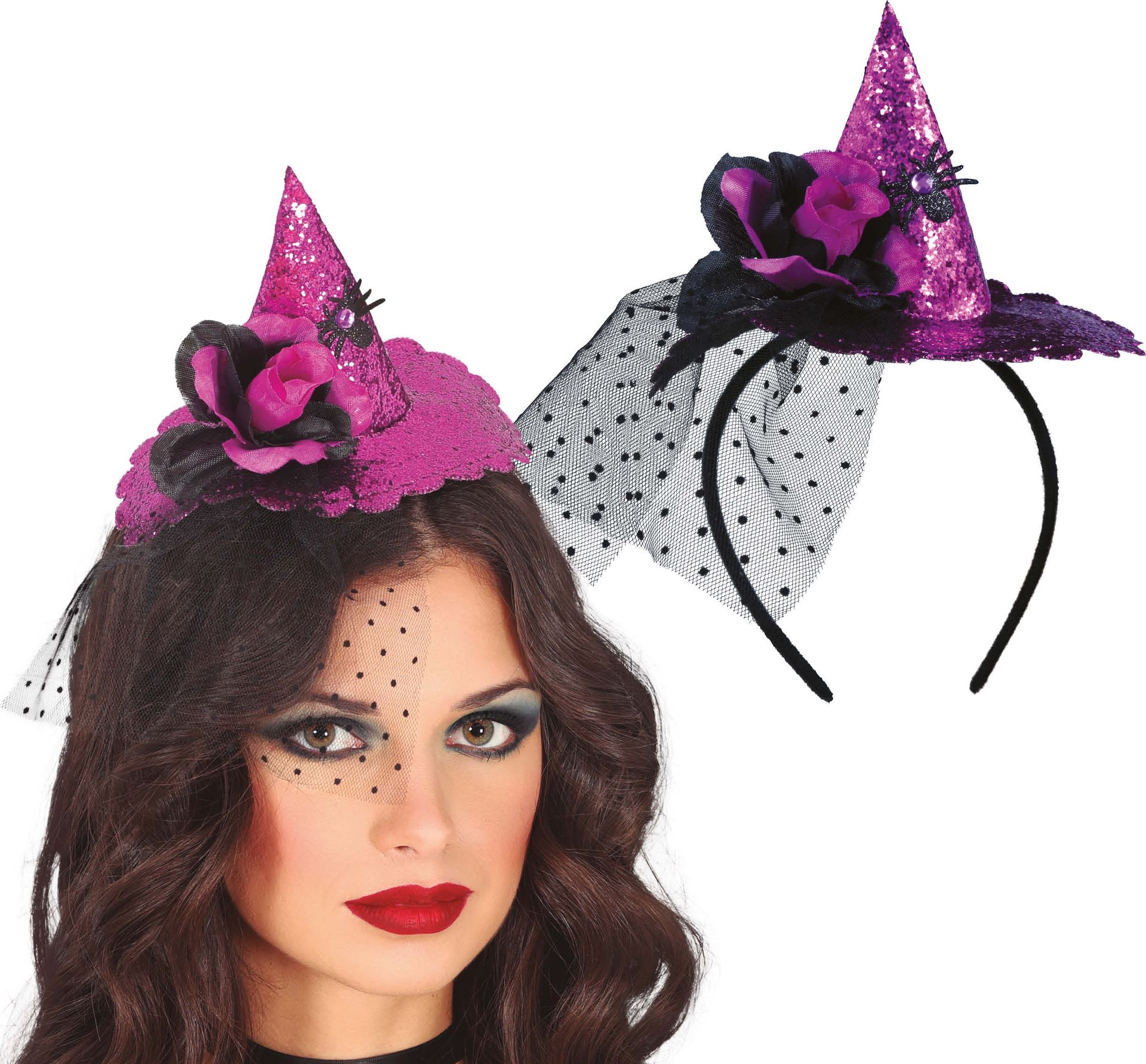 Paarse Glitter Mini Heksenhoed Haarband