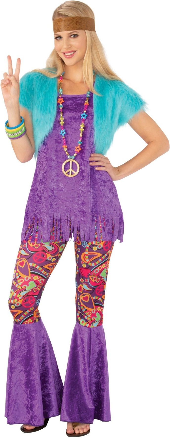 Paarse Hippie Peace Kostuum Dames