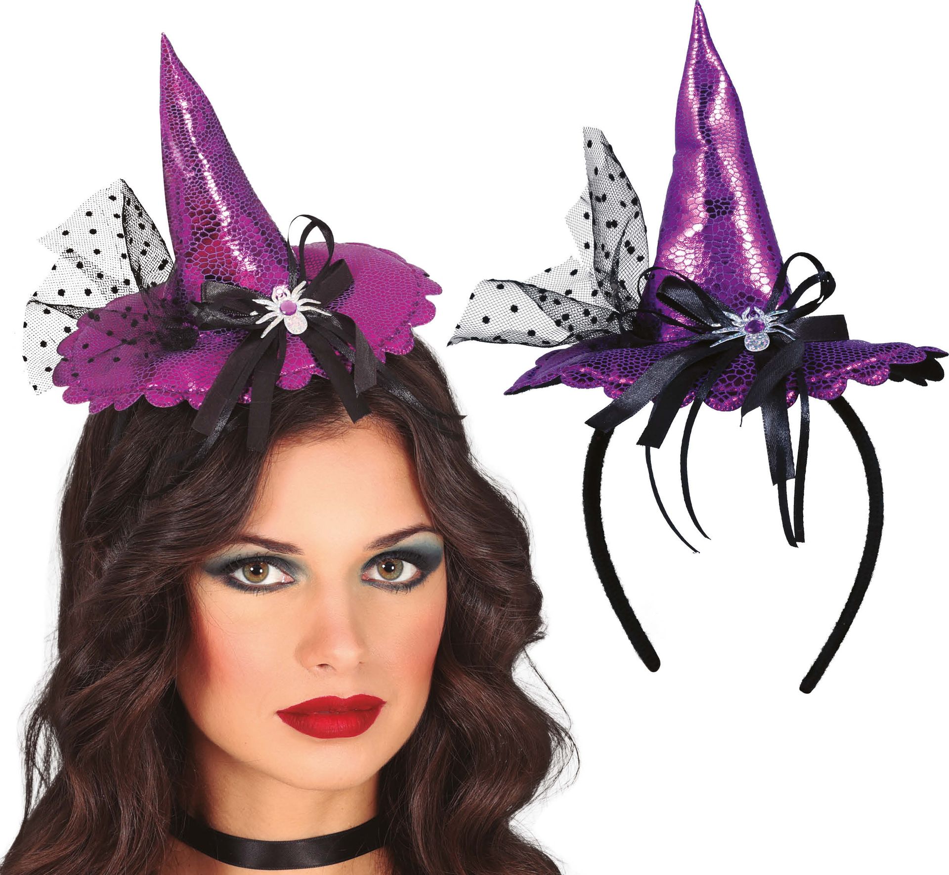 Paarse Mini Heksenhoed Haarband met Strik