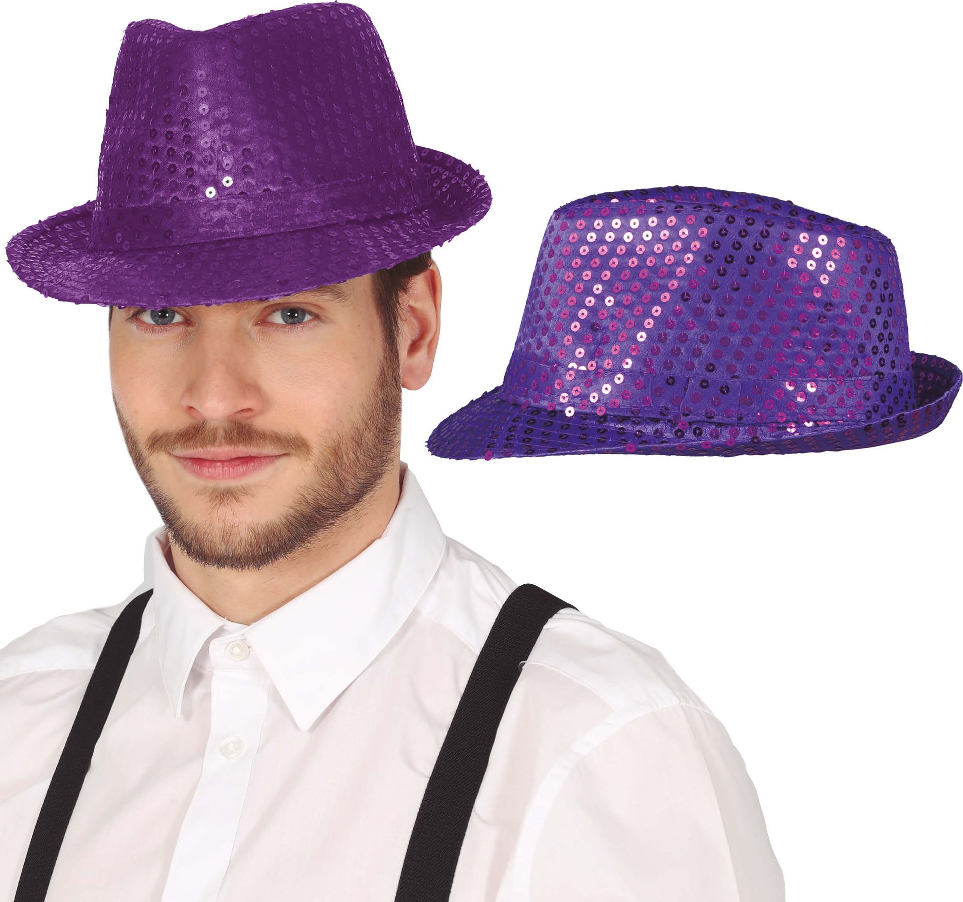 Paarse Pailletten Feesthoed
