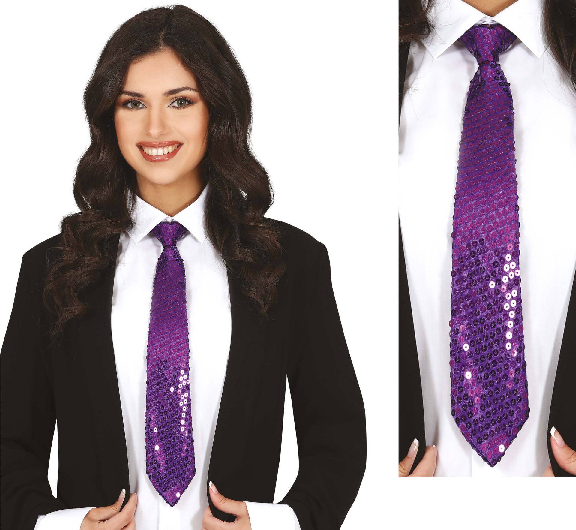 Paarse Pailletten Stropdas