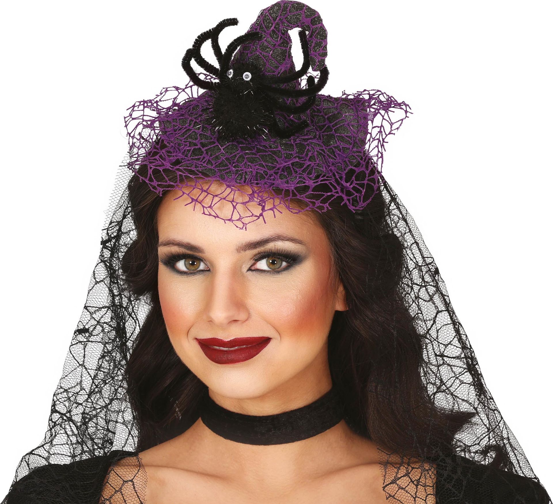 Paarse Spider Witch Haarband met Sluier