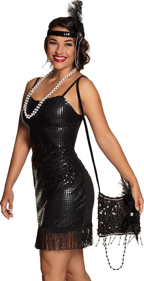 Pailletten Flapper Schoudertasje Zwart