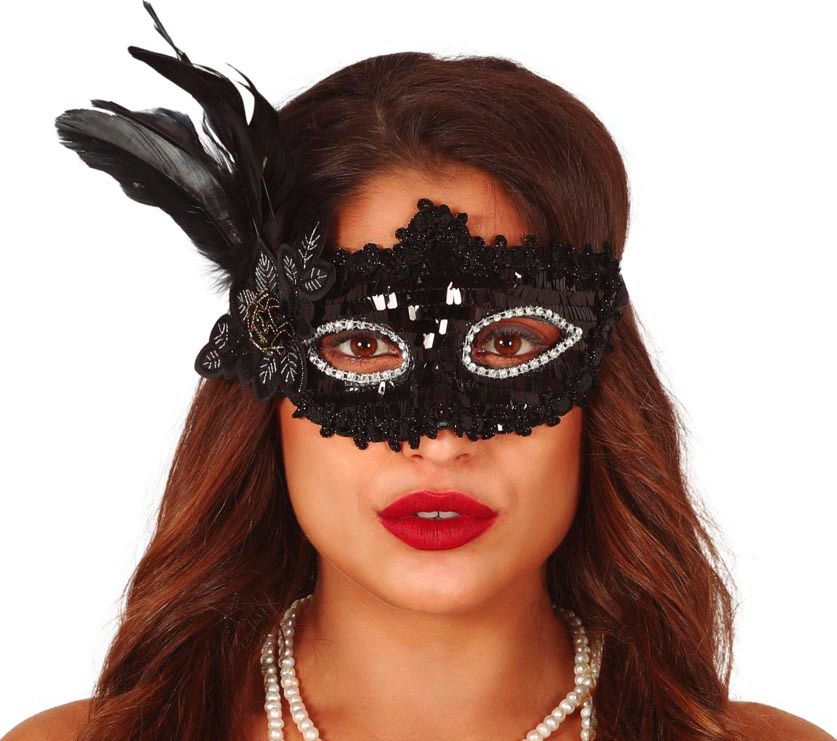 Pailletten Oogmasker met Veren