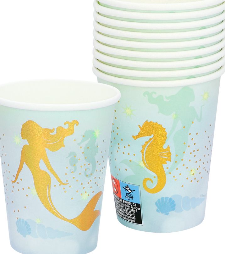 Papieren Zeemeermin Bekertjes 10 Stuks