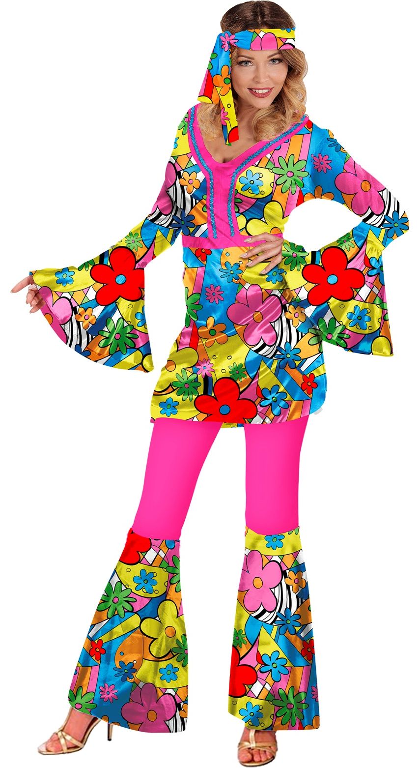 Pink Flower Power Kostuum Dames