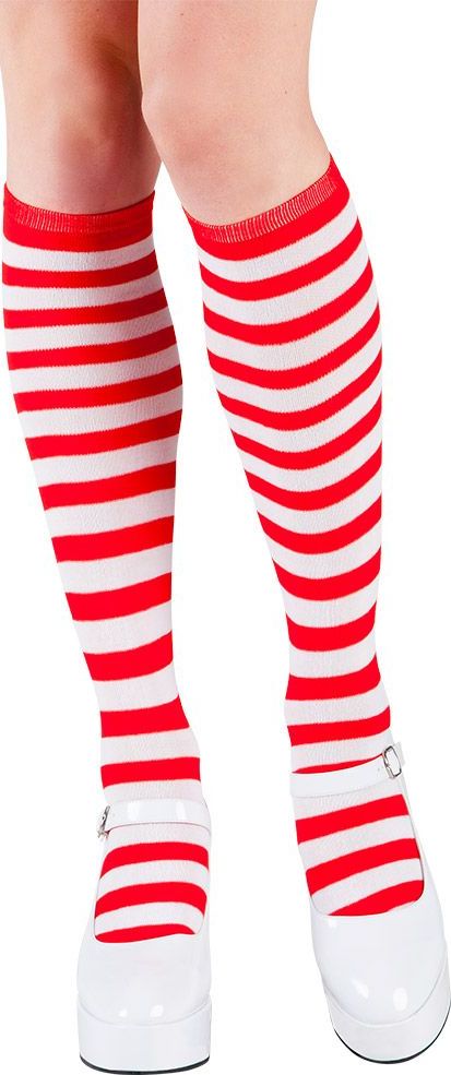 Pippi Rood Wit Gestreepte Kniekousen