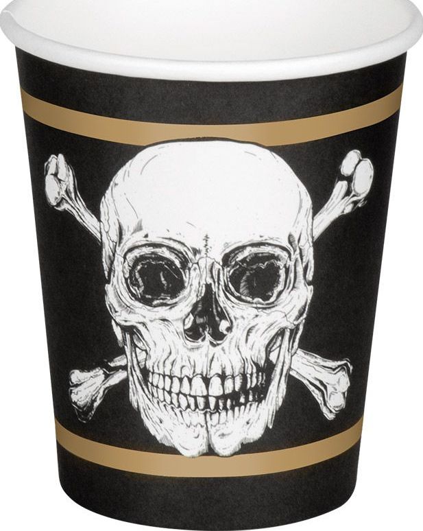Piraten Goud/Zwarte Papieren Bekertjes 10 Stuks