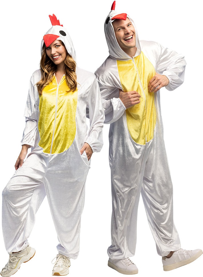 Pluche Witte Haan Onesie Kostuum Volwassenen