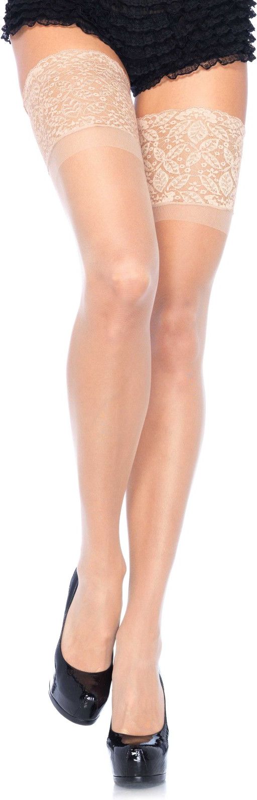 Plus Size Huidskleur Kniekousen met Brede Kanten Top