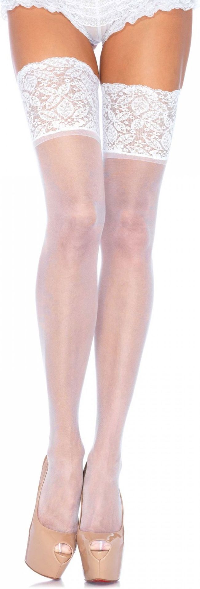 Plus Size Witte Kniekousen met Brede Kanten Top