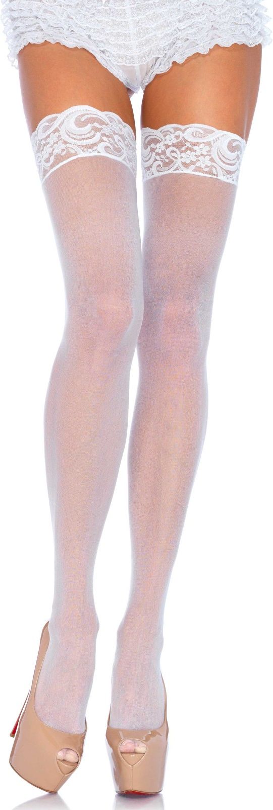 Plus Size Witte Nylon Transparante Kousen met Kanten Top