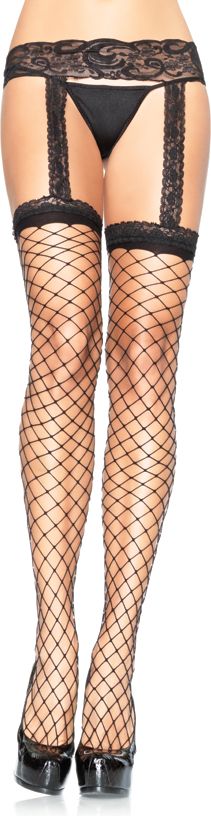 Plussize Grove Visnet Kousen met Aangehechte Kanten Jarretelgordel