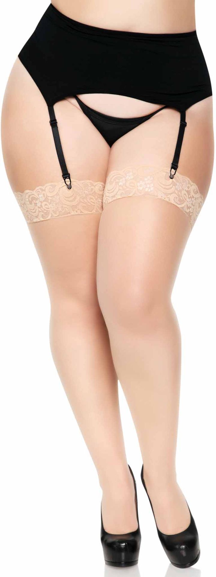 Plussize Transparante Kousen met Elegante Naad Huidskleur