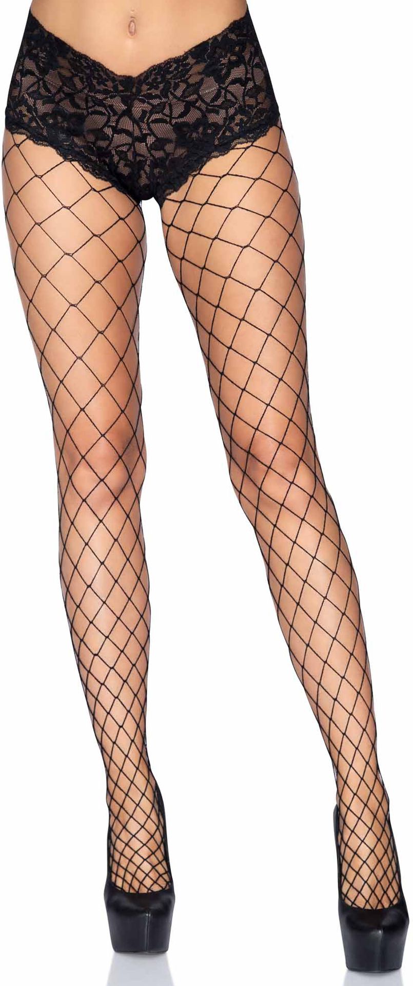 Plussize Zwarte Diamant Net Panty