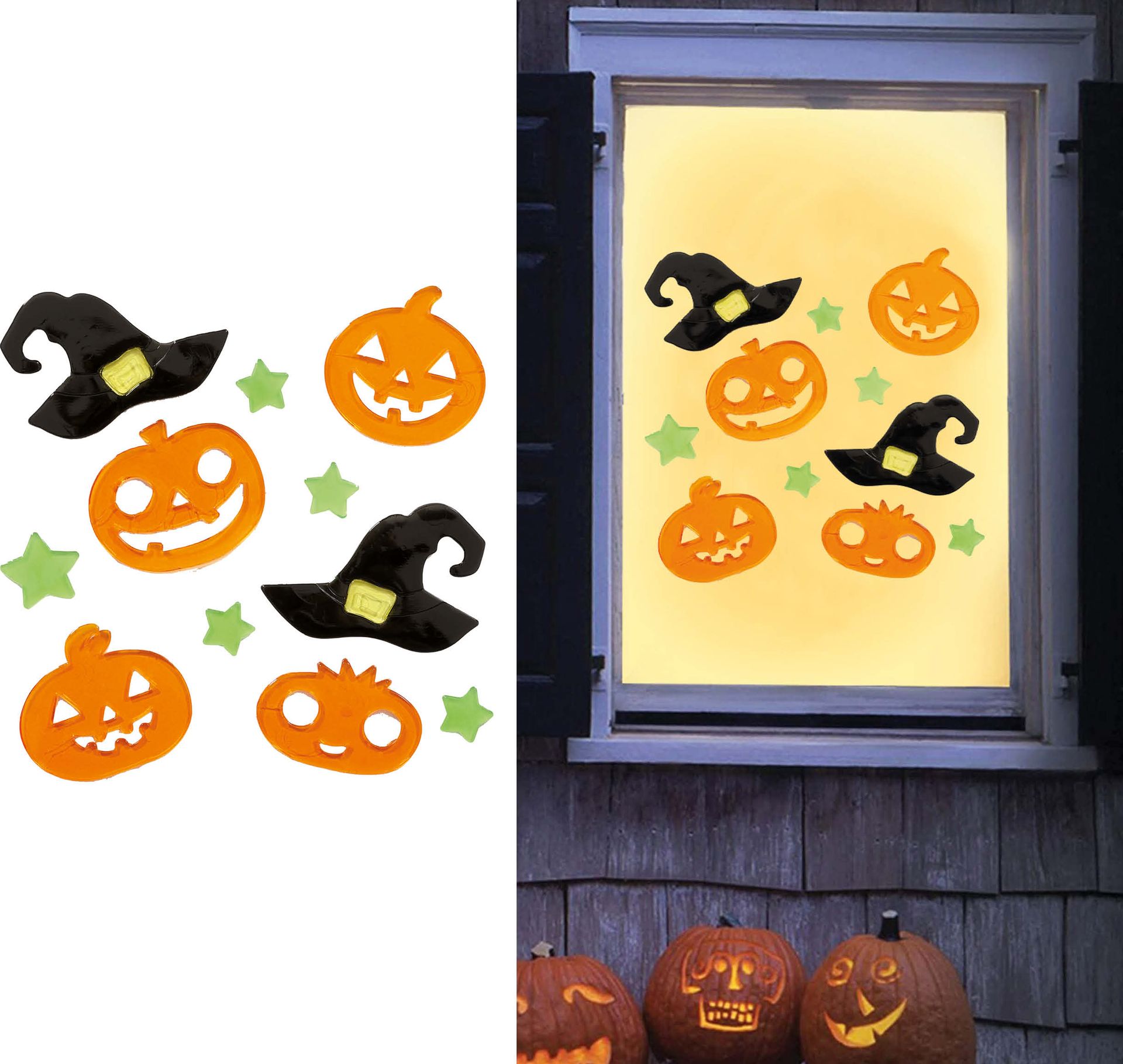 Pompoen en Heksenhoeden Gel Raamstickers