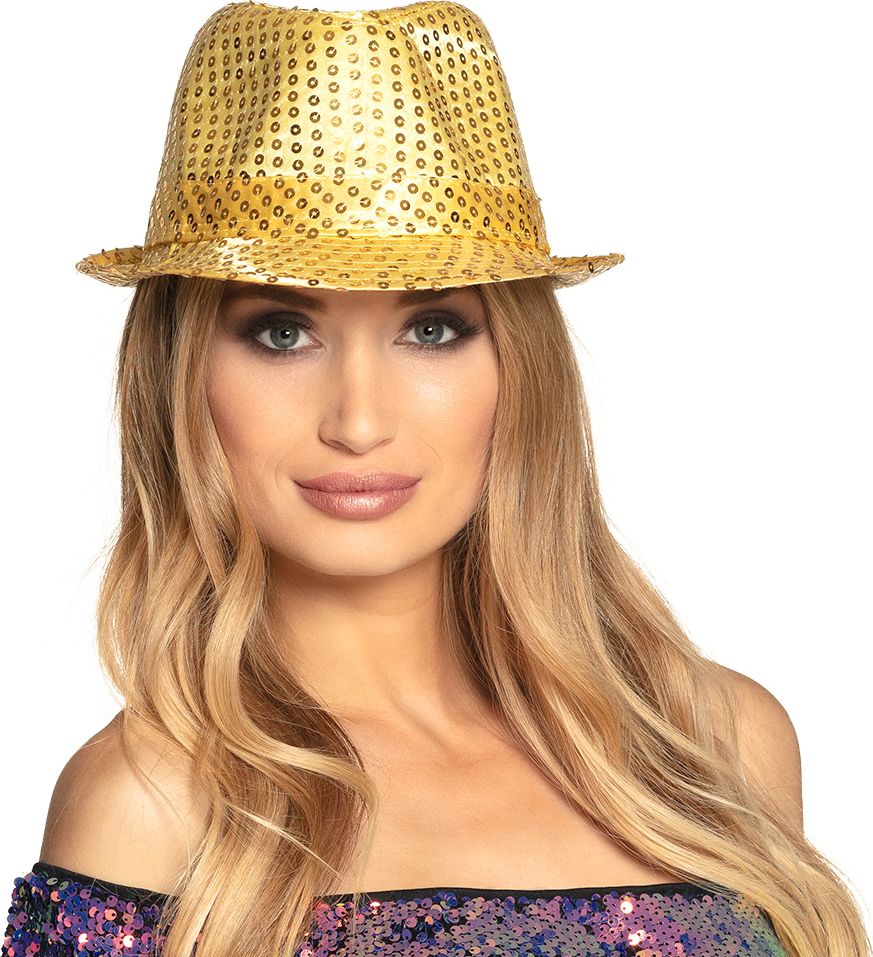 Popstar Pailletten Fedora Goud
