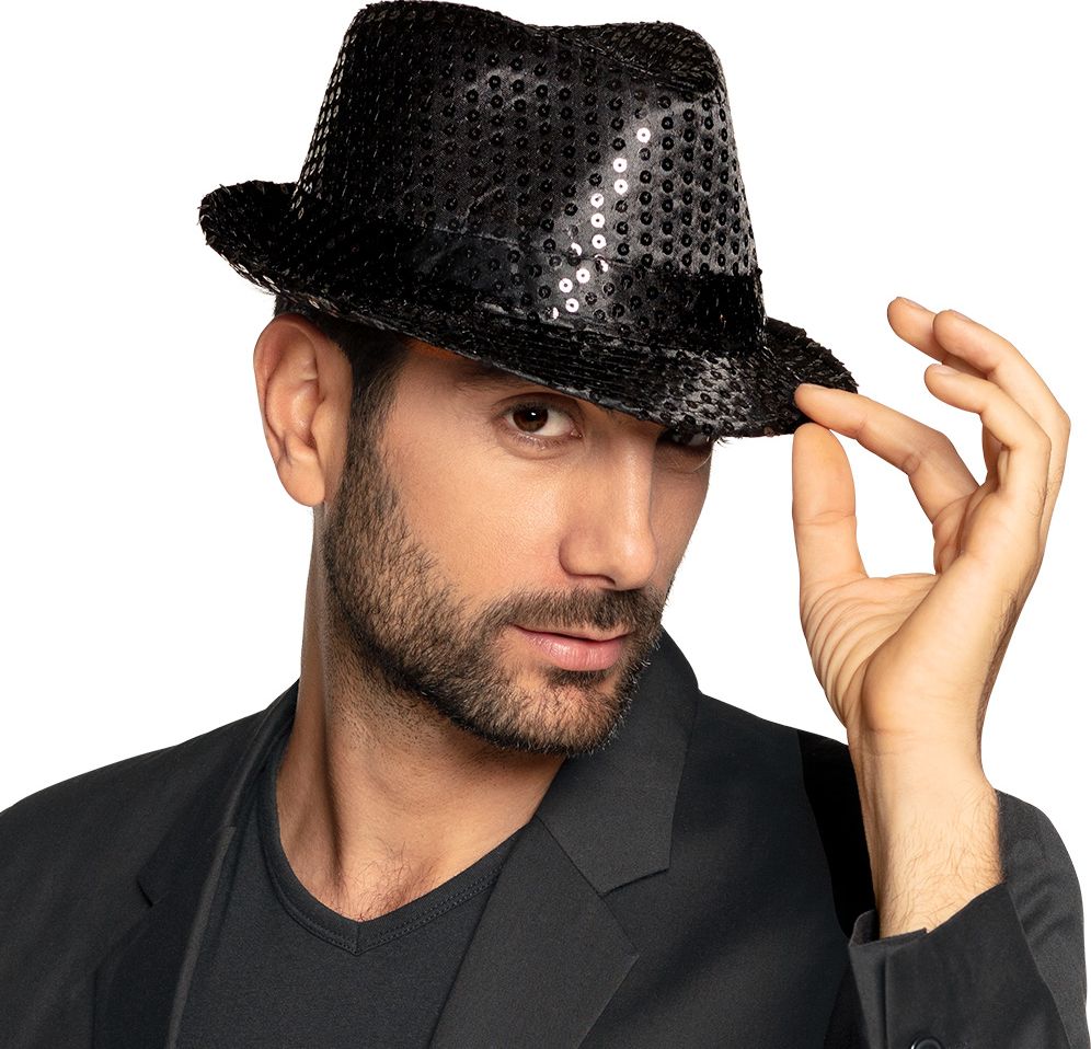 Popstar Pailletten Fedora Zwart