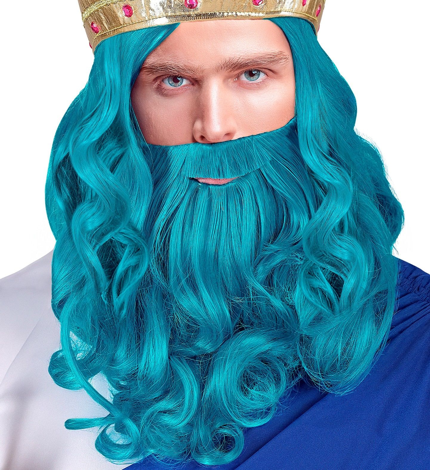 Poseidon Neptunus Pruik met Baard Blauw Heren